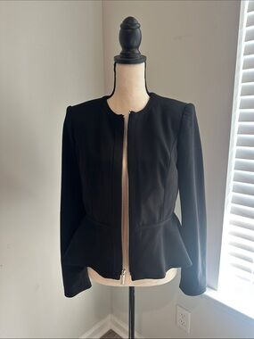 DKNY Black Zip-Front Peplum Blazer